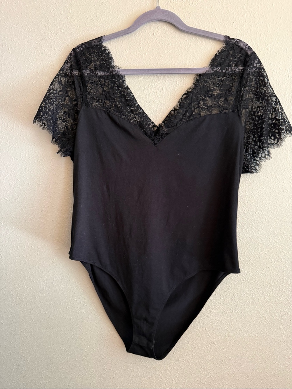 SHEIN Black Lace V-Neck Lace Sleeve Bodysuit ($6 with bundle)